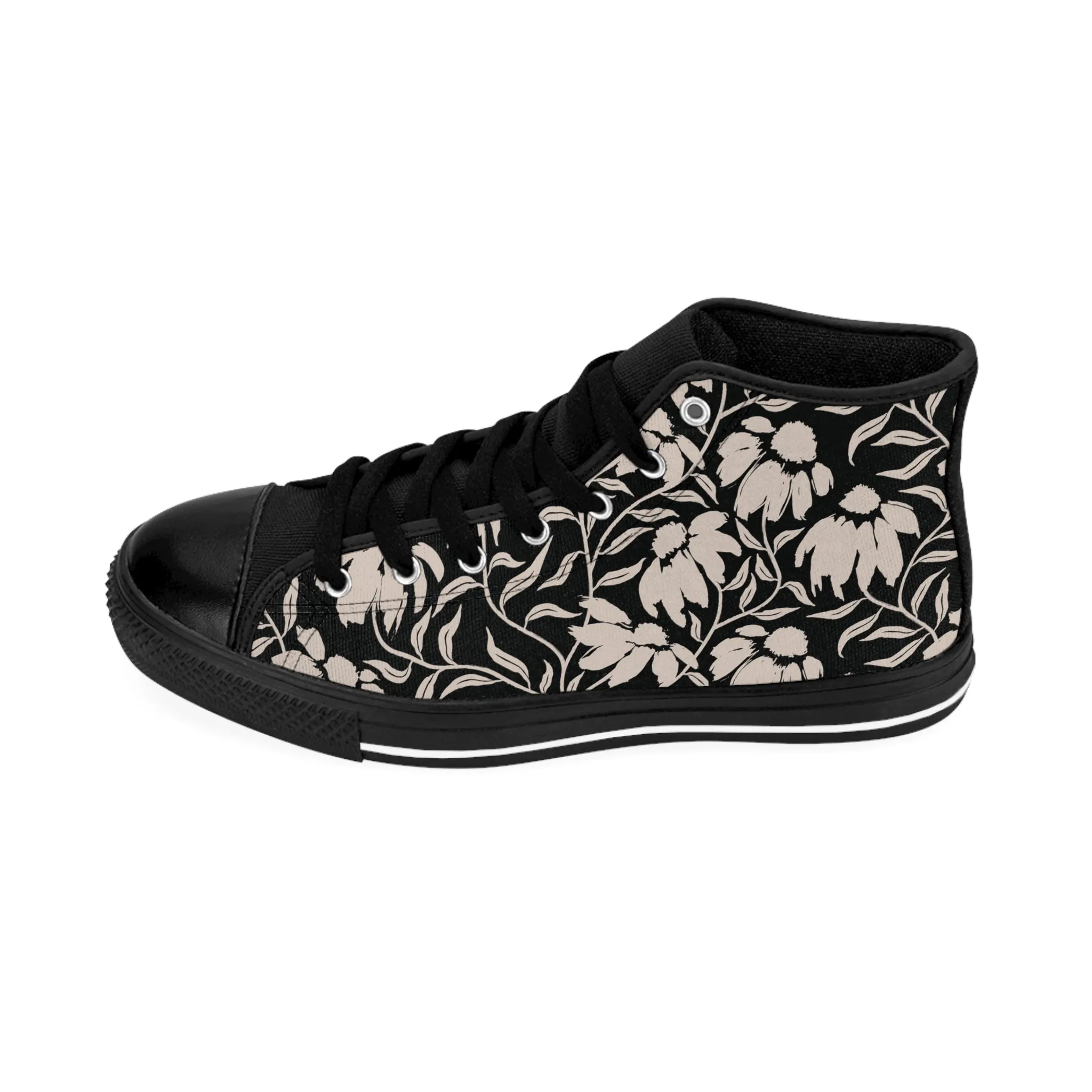 Abstract Black Flowers Women's Classic Sneakers