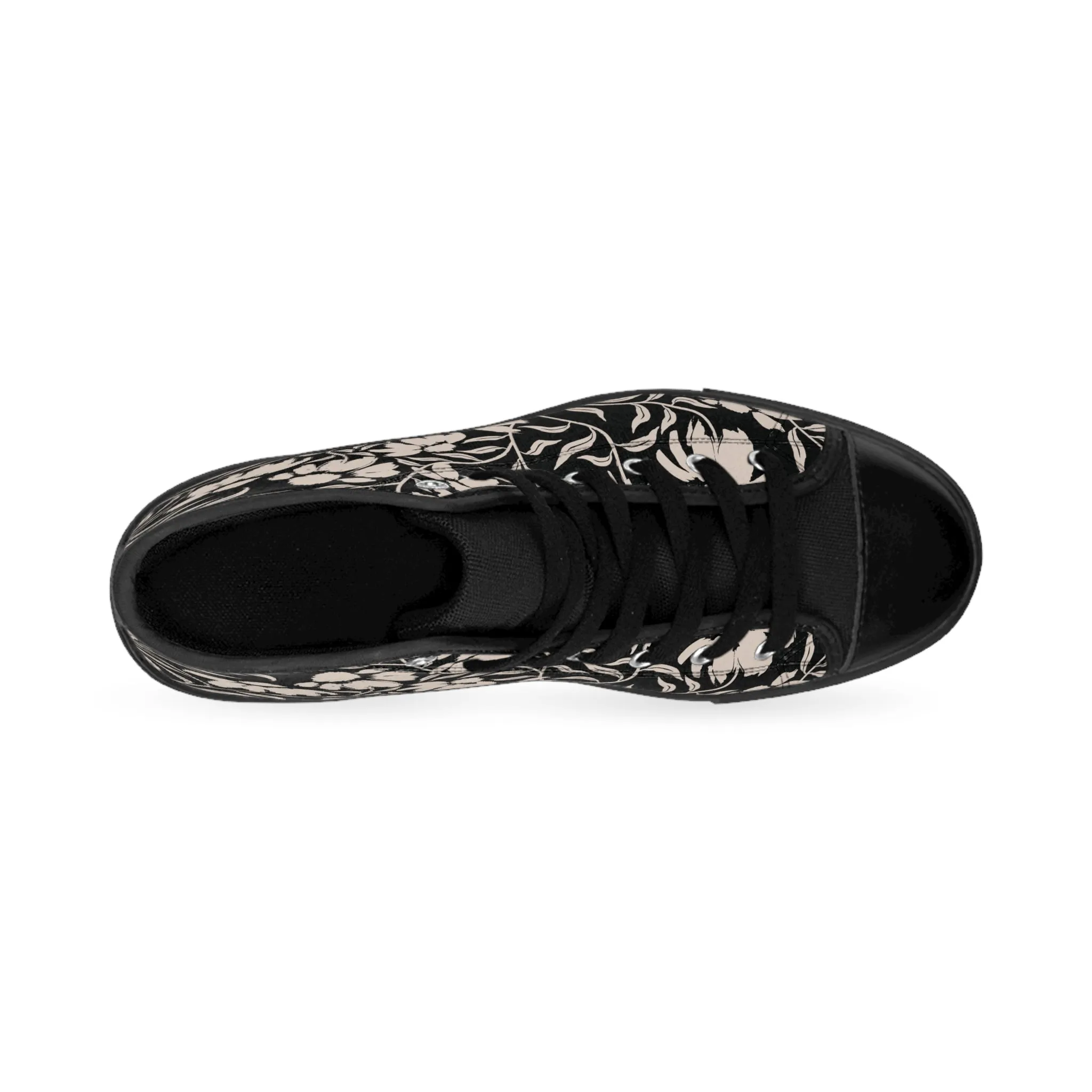 Abstract Black Flowers Women's Classic Sneakers