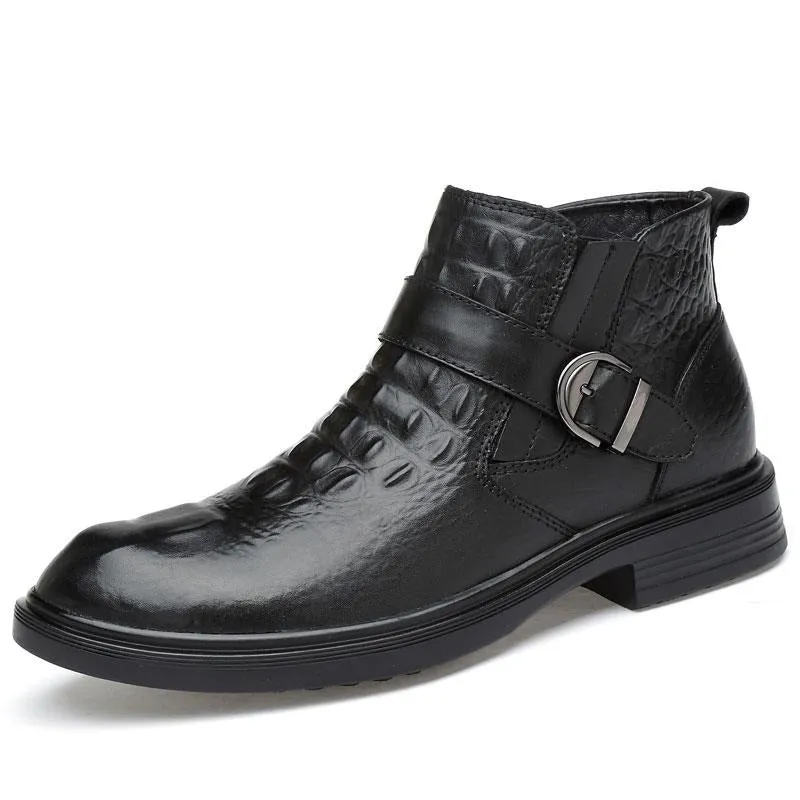 AlliLux Leather Alligator Fur Slip-on Boots