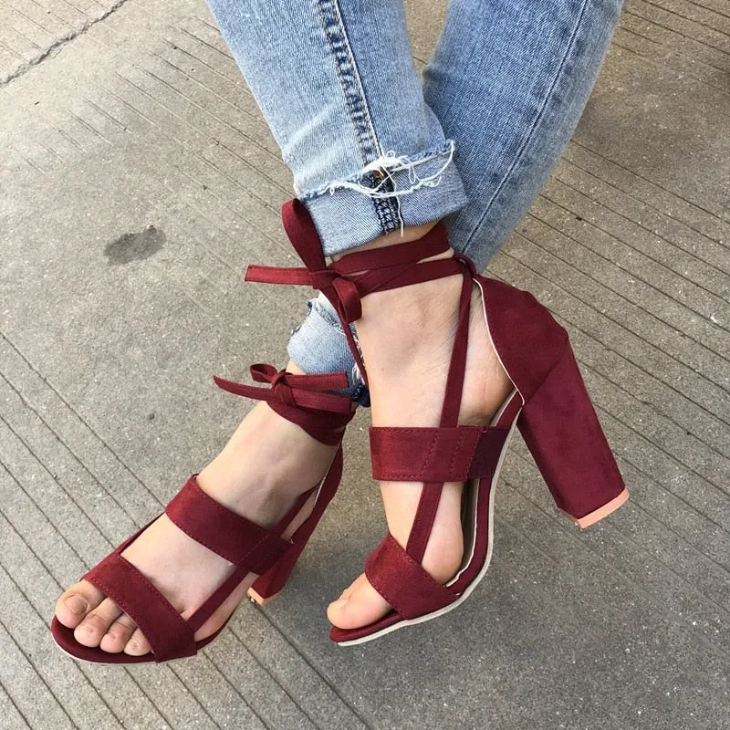 Amozae  Summer Gladiator Sandals Cross Strap High Heels Chunky Heels  Sandals Summer Casual Fashion High Heels Big Size