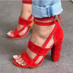 Amozae  Summer Gladiator Sandals Cross Strap High Heels Chunky Heels  Sandals Summer Casual Fashion High Heels Big Size