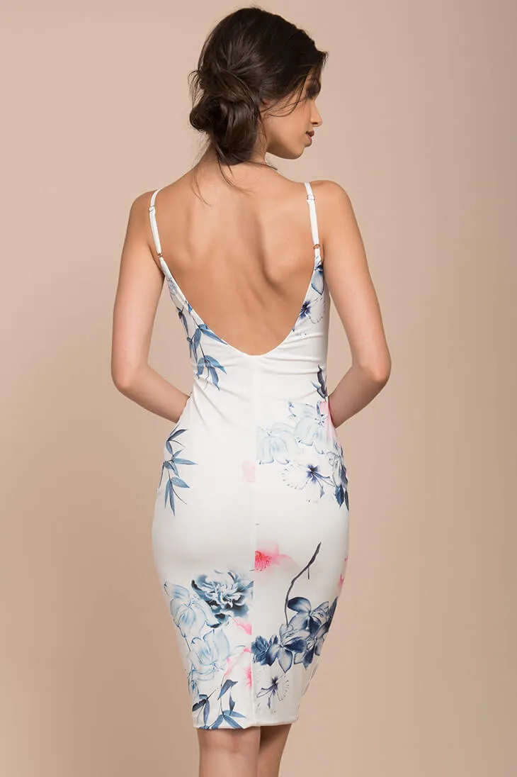 Angeline Floral Print Bodycon Dress White