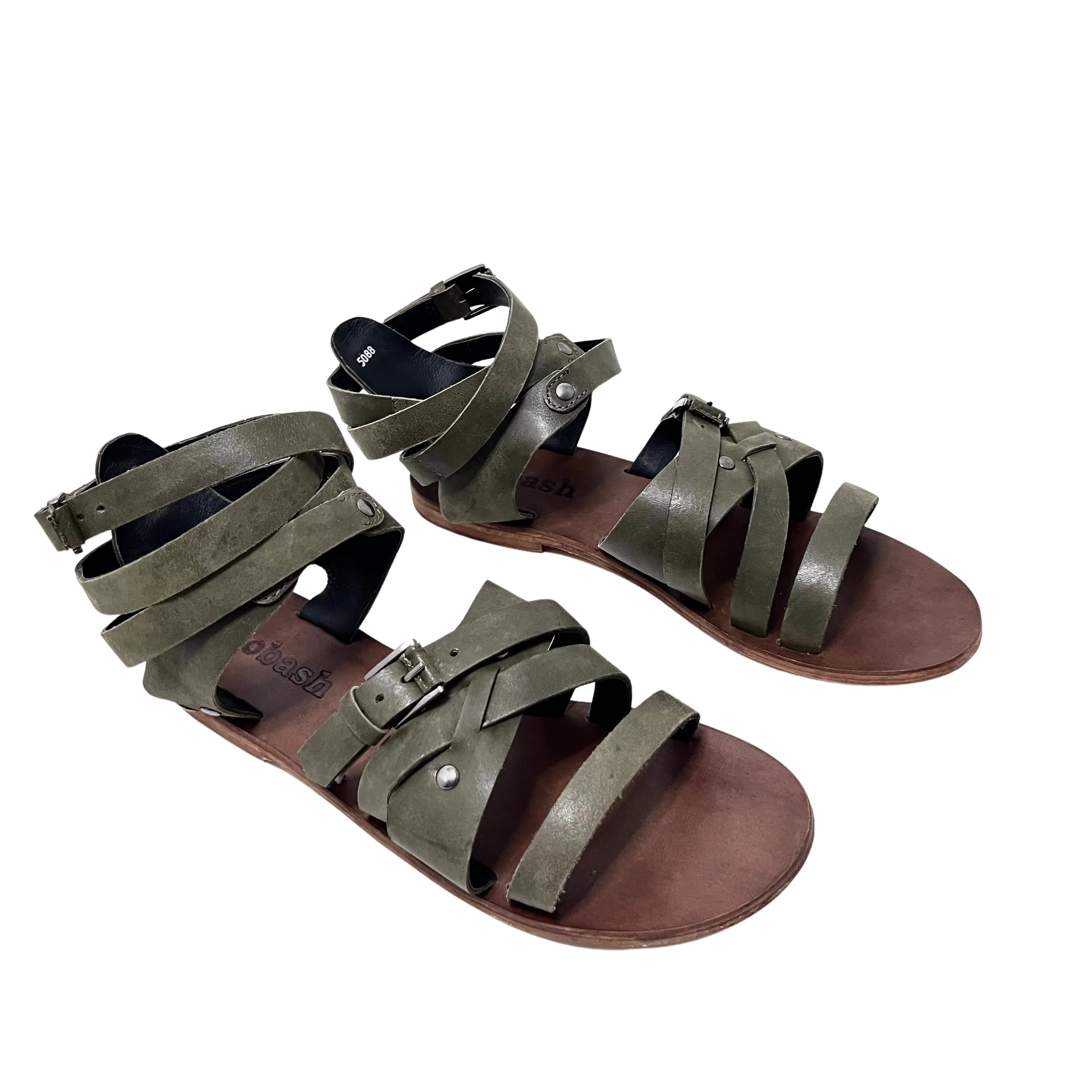 Ariel gladiator green leather sandal