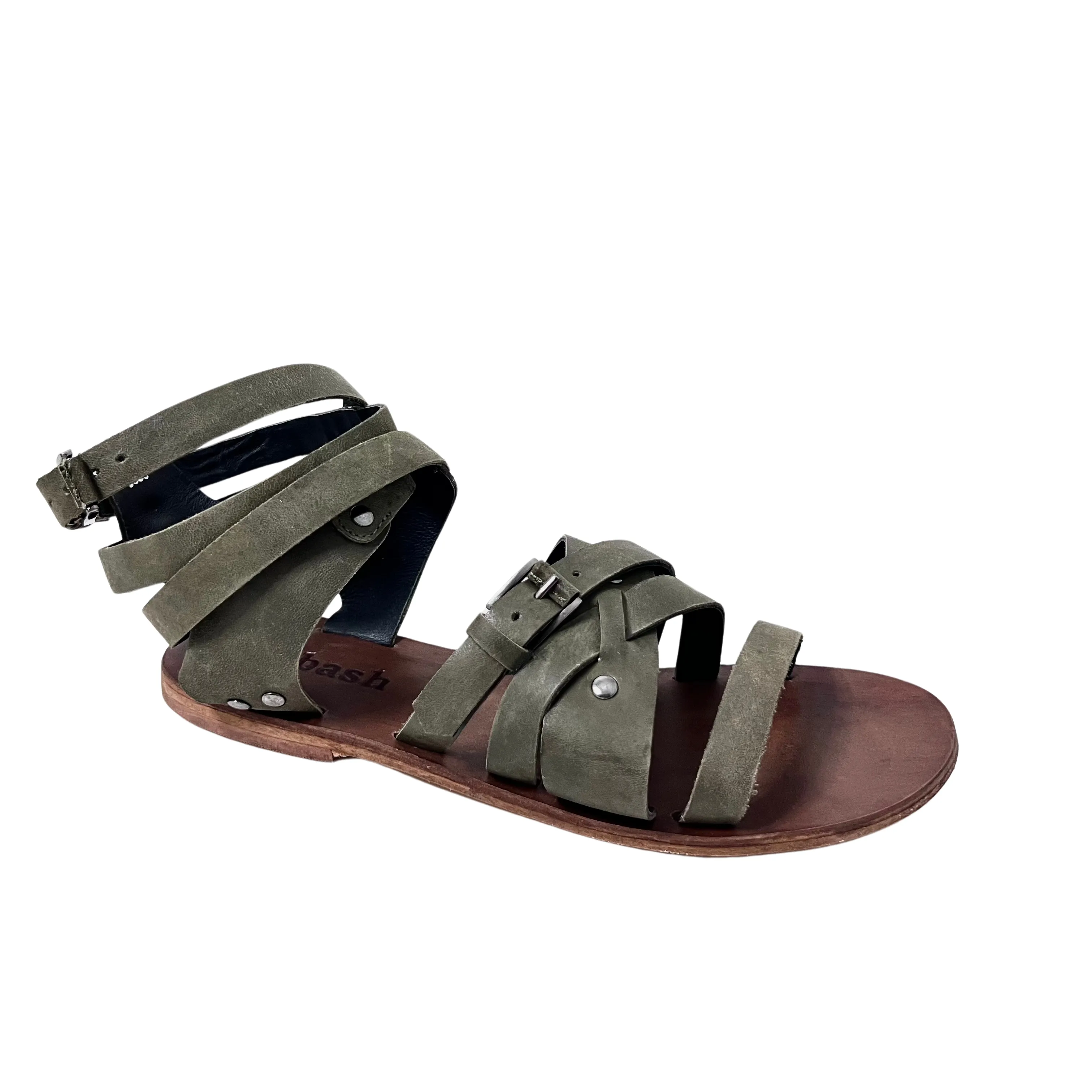 Ariel gladiator green leather sandal