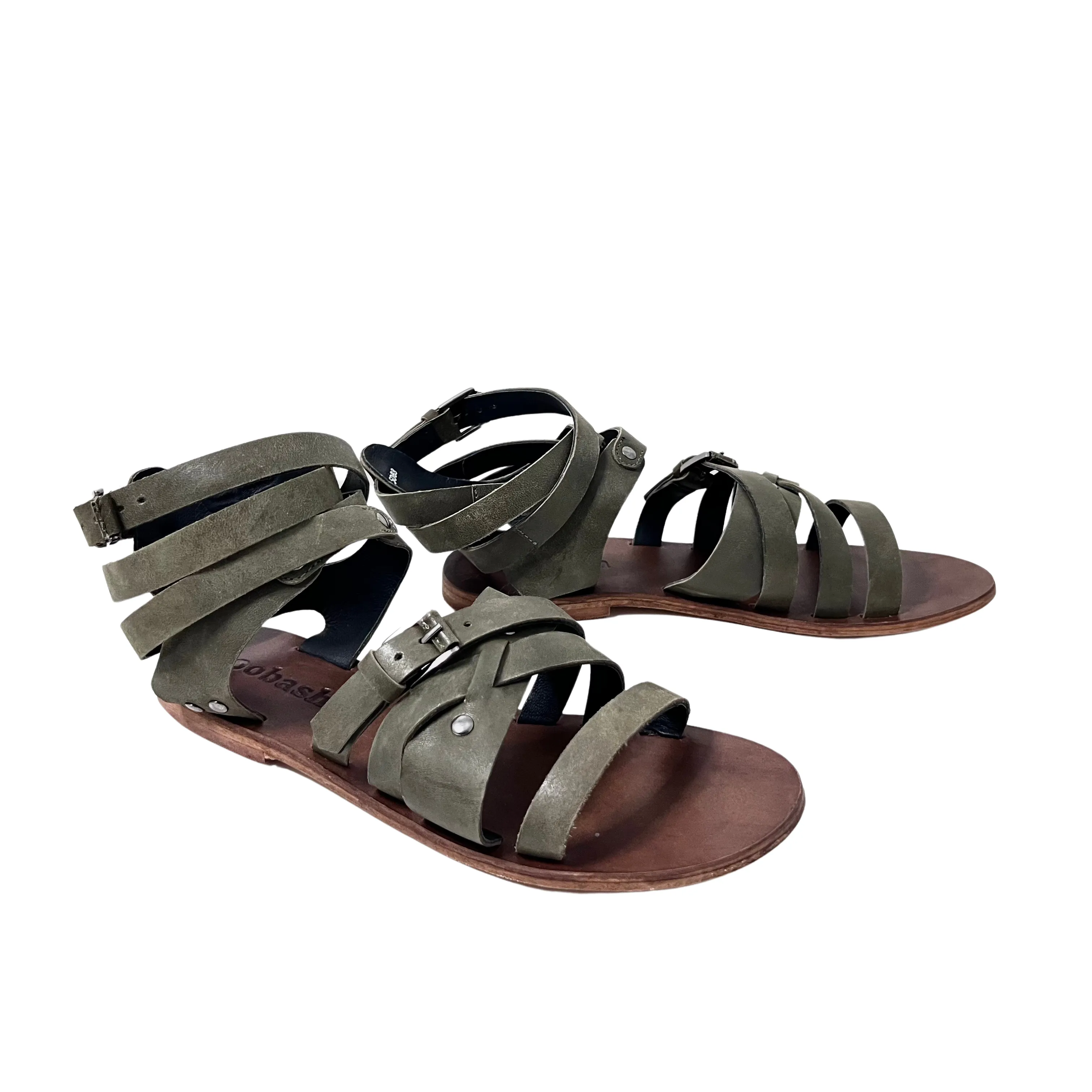 Ariel gladiator green leather sandal