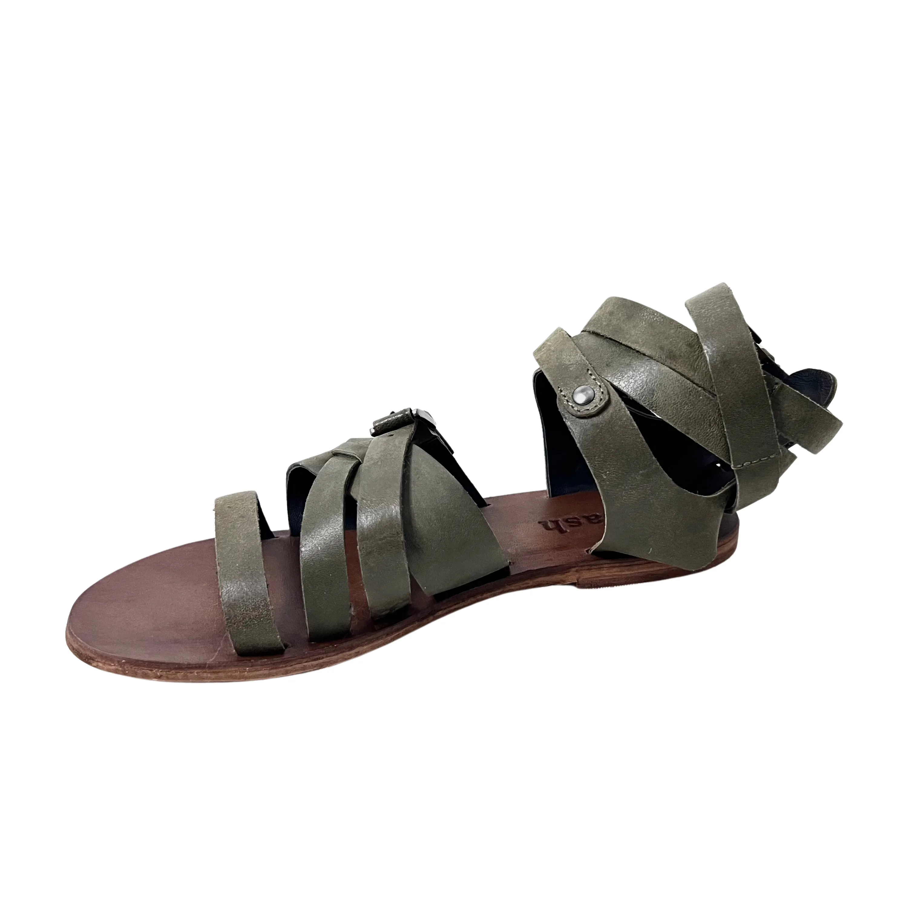 Ariel gladiator green leather sandal