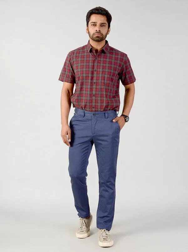 Ash Blue Solid Slim Fit Casual Trouser | JadeBlue