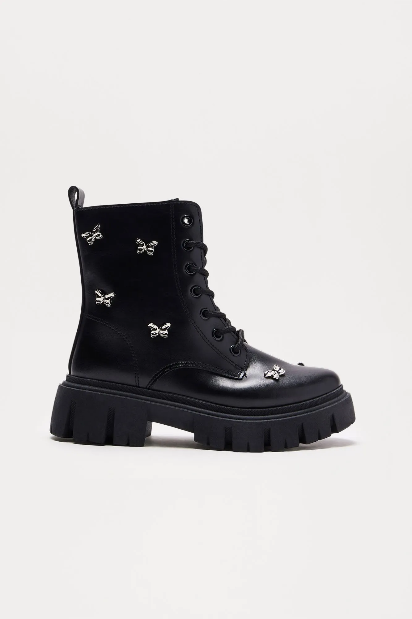 Beau Butterfly Combat Boots - Black