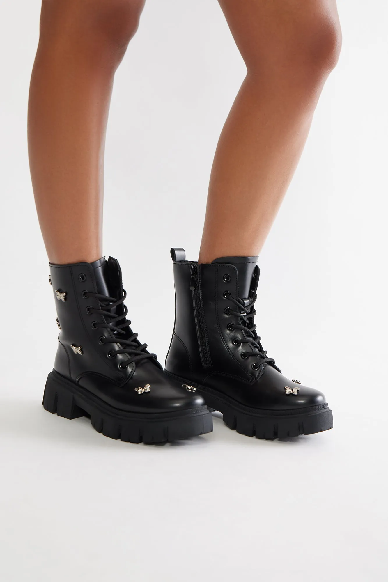 Beau Butterfly Combat Boots - Black