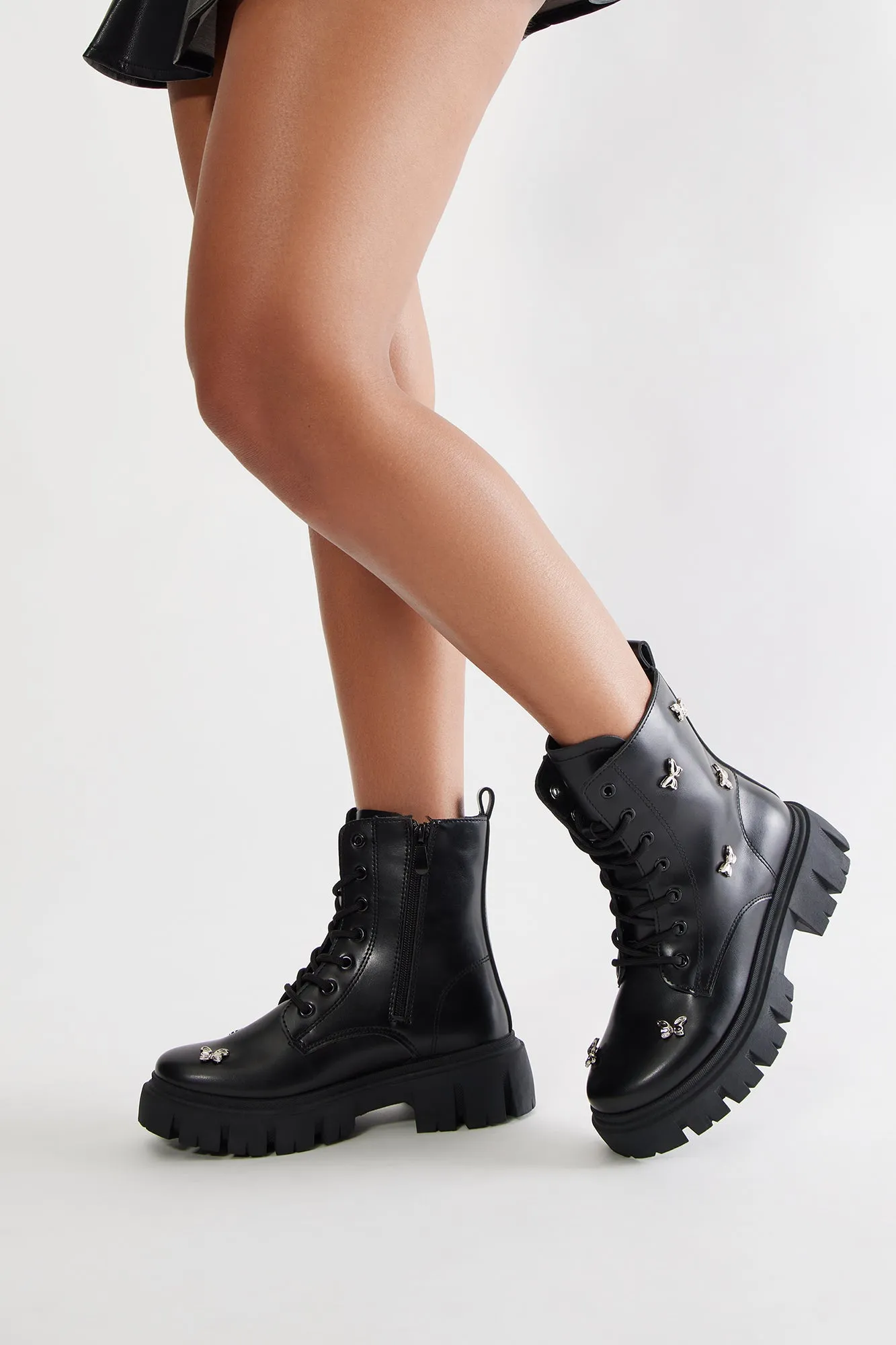 Beau Butterfly Combat Boots - Black