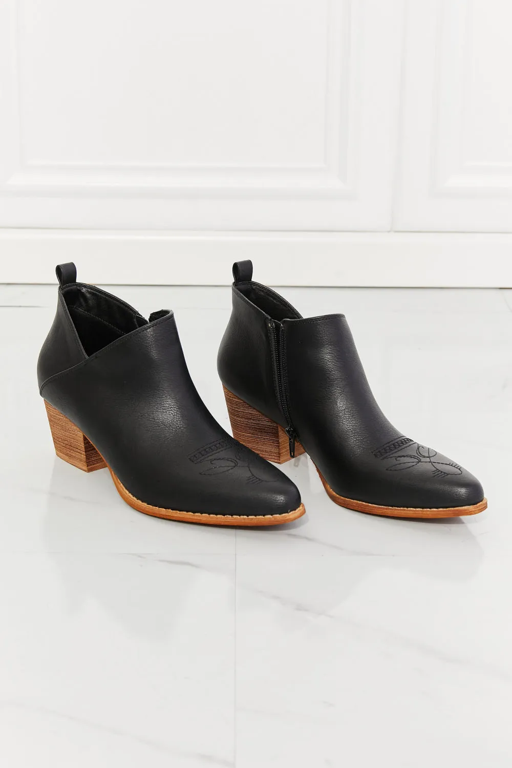 Black Booties with short heel Cowboy Bootie in Black