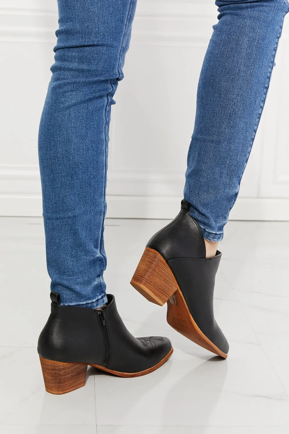 Black Booties with short heel Cowboy Bootie in Black