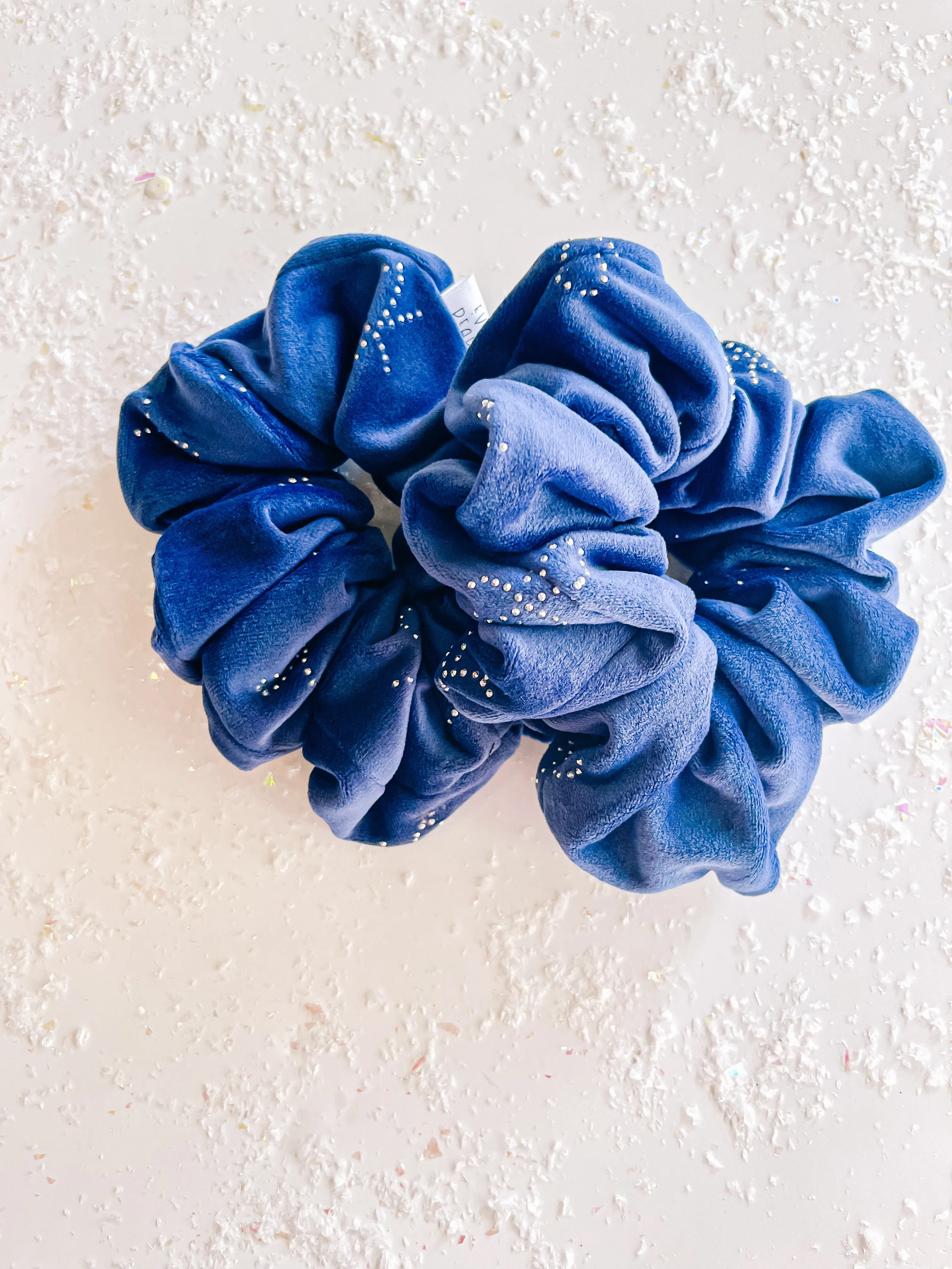 Blue Suede Rhinestone Bow Oversized Scrunchy