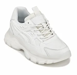 CALTO - S5285 - 2.6 Inches Taller (White/Translucent White Sole) - Chunky Sole Sporty Sneakers