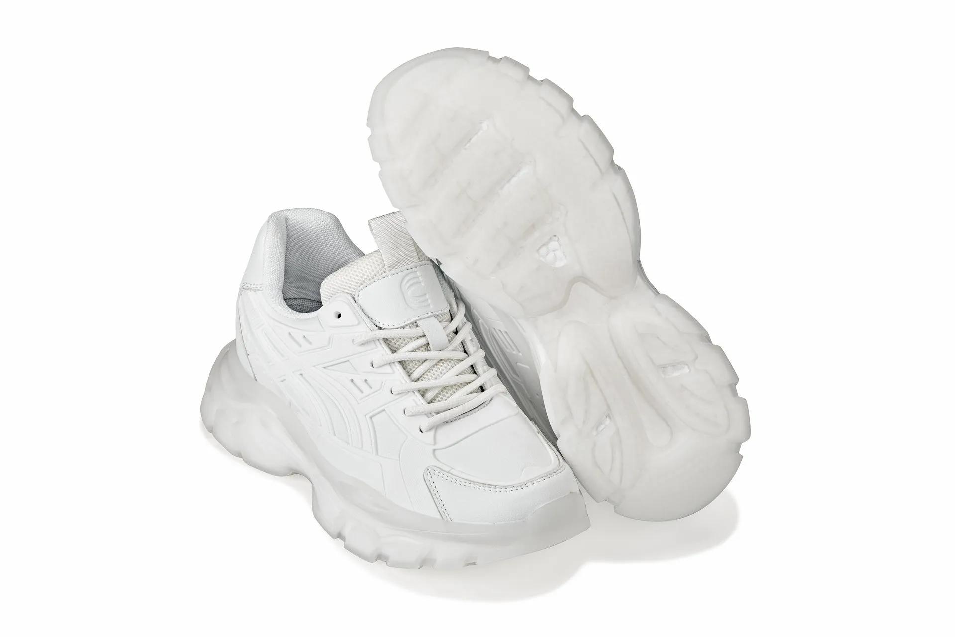 CALTO - S5285 - 2.6 Inches Taller (White/Translucent White Sole) - Chunky Sole Sporty Sneakers