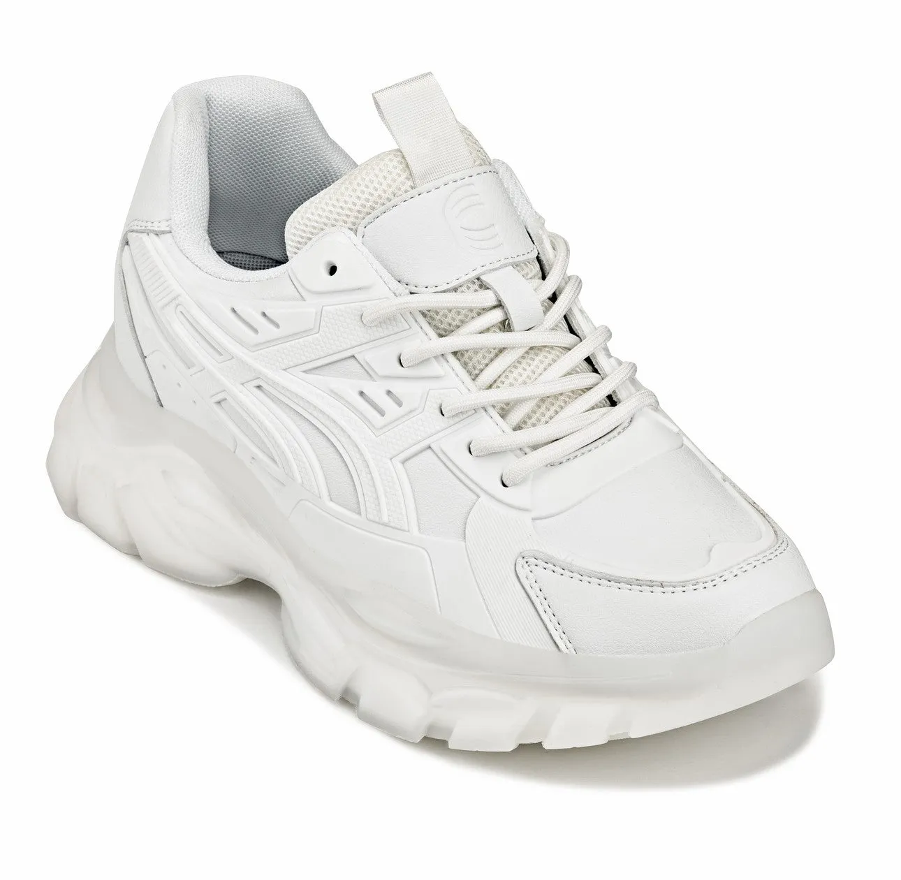 CALTO - S5285 - 2.6 Inches Taller (White/Translucent White Sole) - Chunky Sole Sporty Sneakers