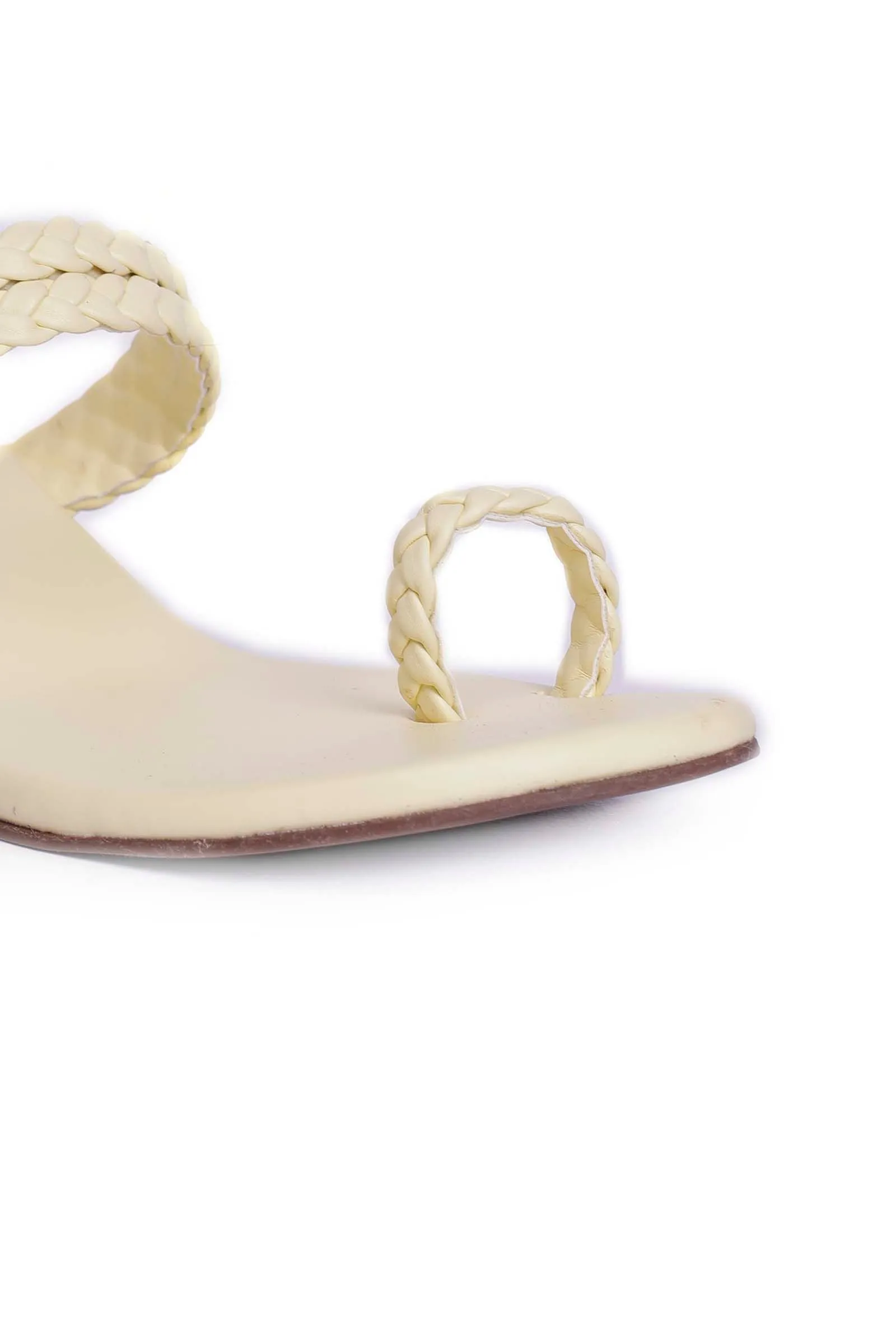 Cream White Knotted Cruelty Free Leather Sandals