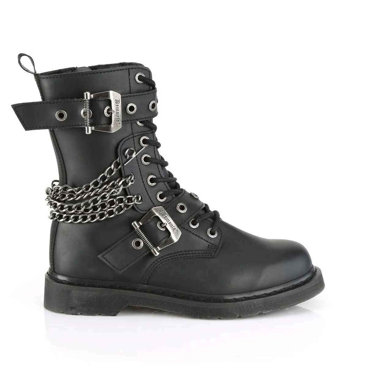 Demonia Bolt 250 Boots Punk Rock Emo Goth Unisex Black Boots Chain Biker Zip