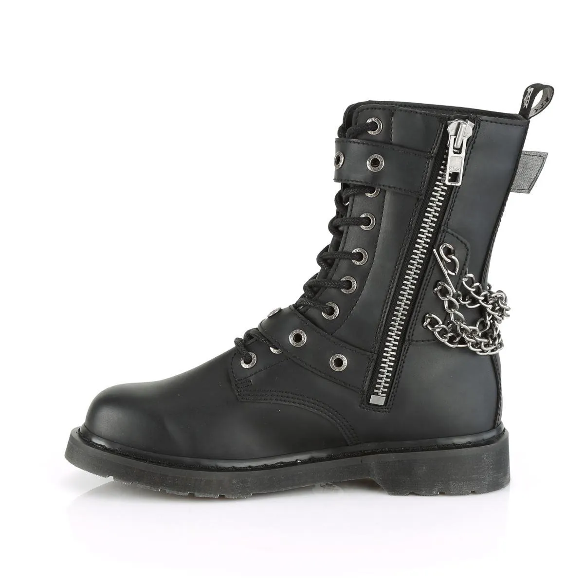 Demonia Bolt 250 Boots Punk Rock Emo Goth Unisex Black Boots Chain Biker Zip