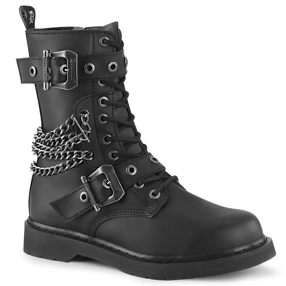 Demonia Bolt 250 Boots Punk Rock Emo Goth Unisex Black Boots Chain Biker Zip