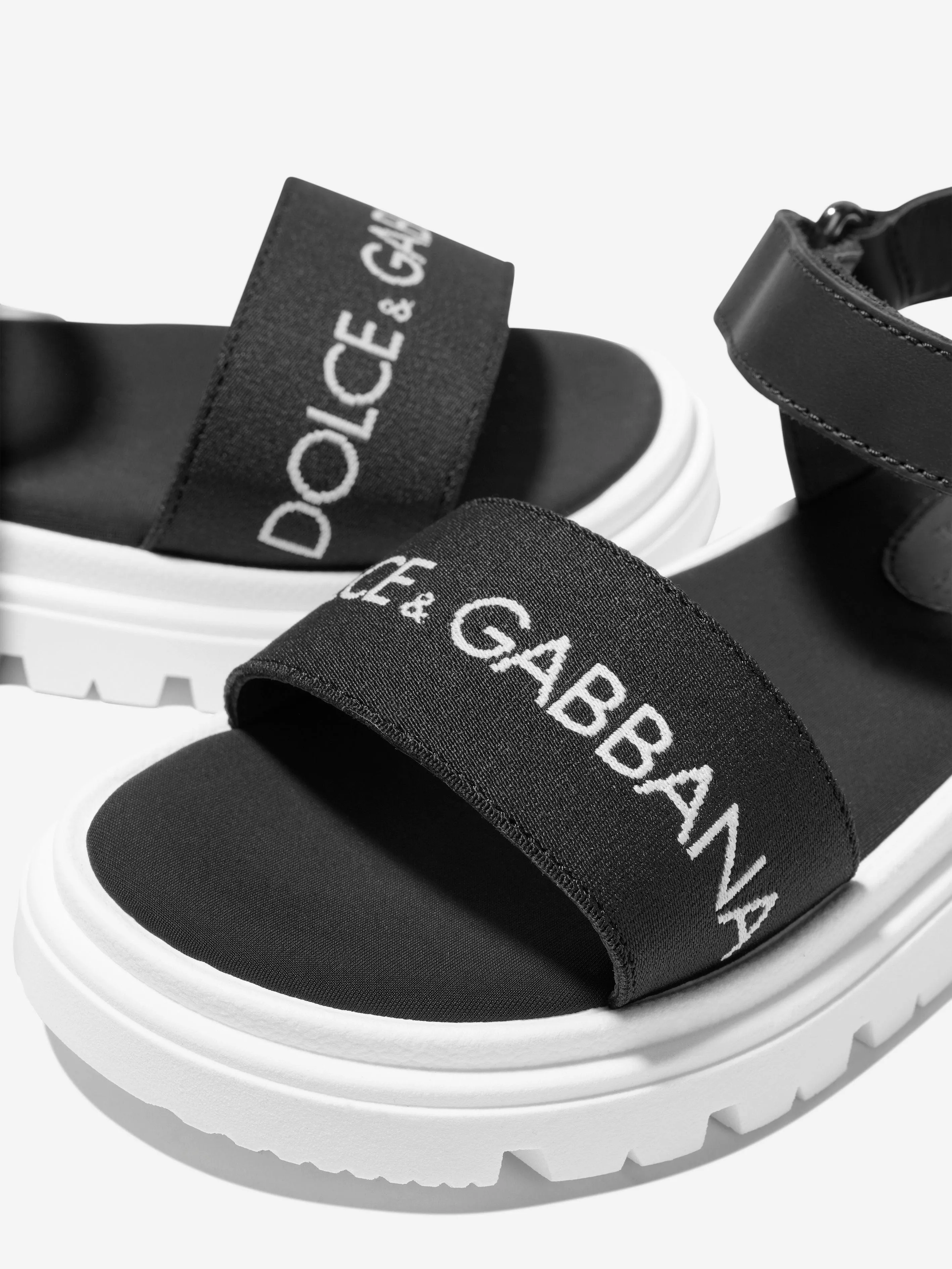 Dolce & Gabbana Kids Leather Logo Sandals in Black