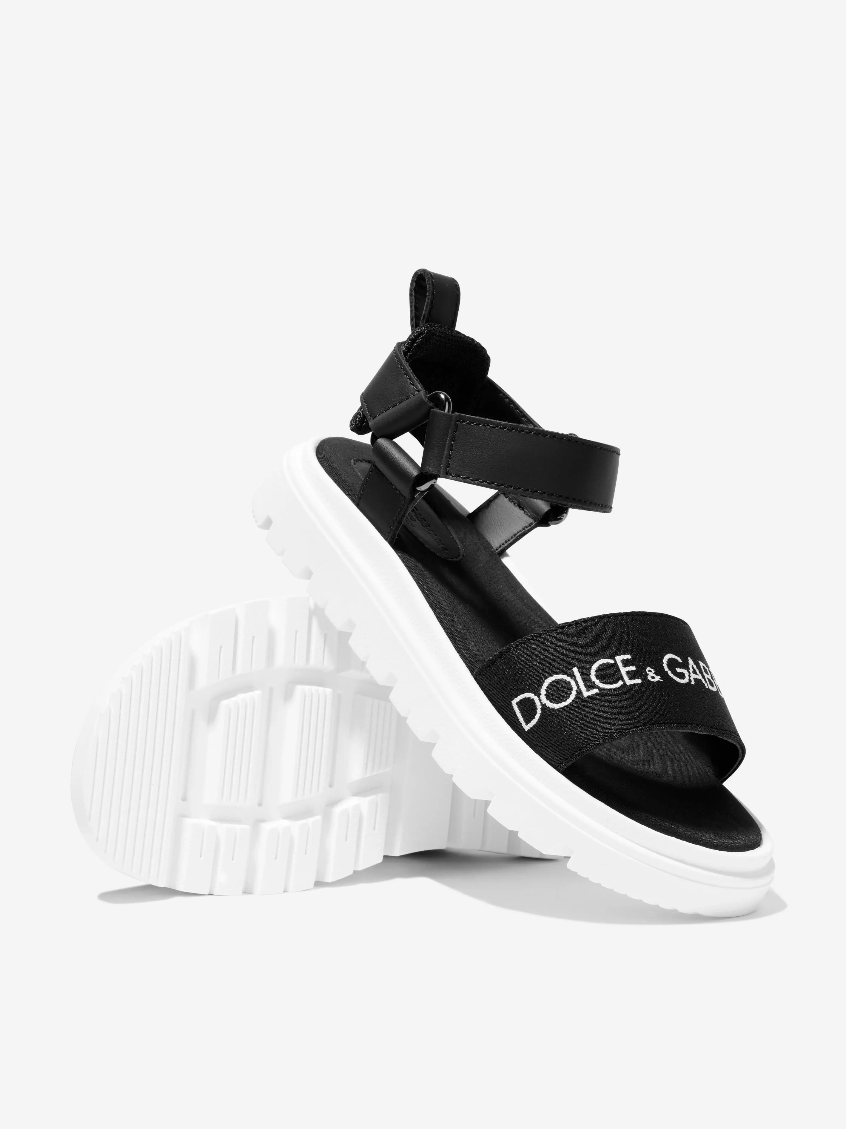 Dolce & Gabbana Kids Leather Logo Sandals in Black