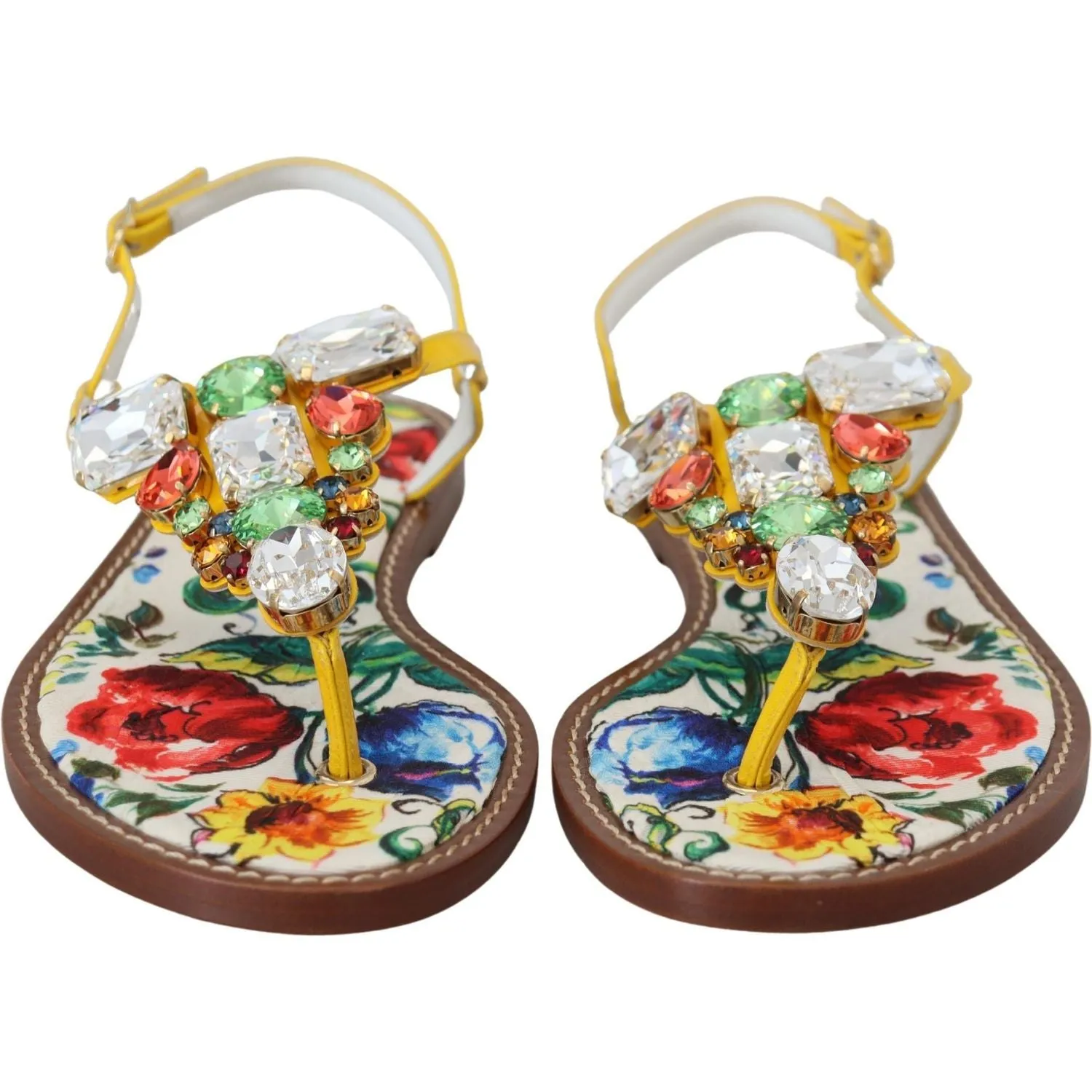 Dolce & Gabbana Majolica Crystal Embellished Leather Sandals