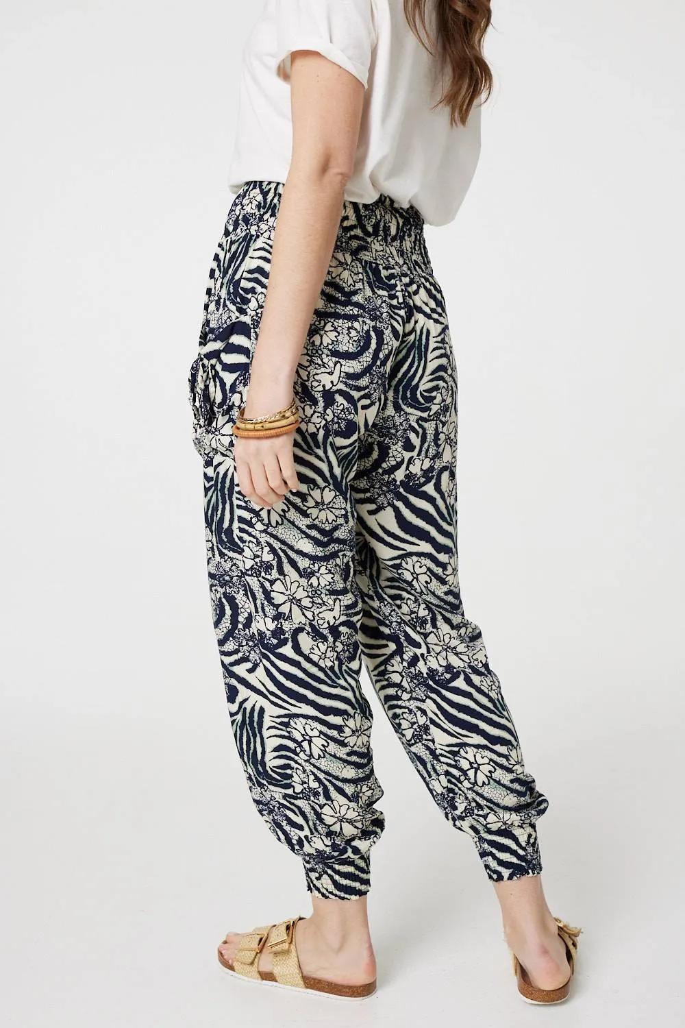 Floral Animal Print Harem Trousers