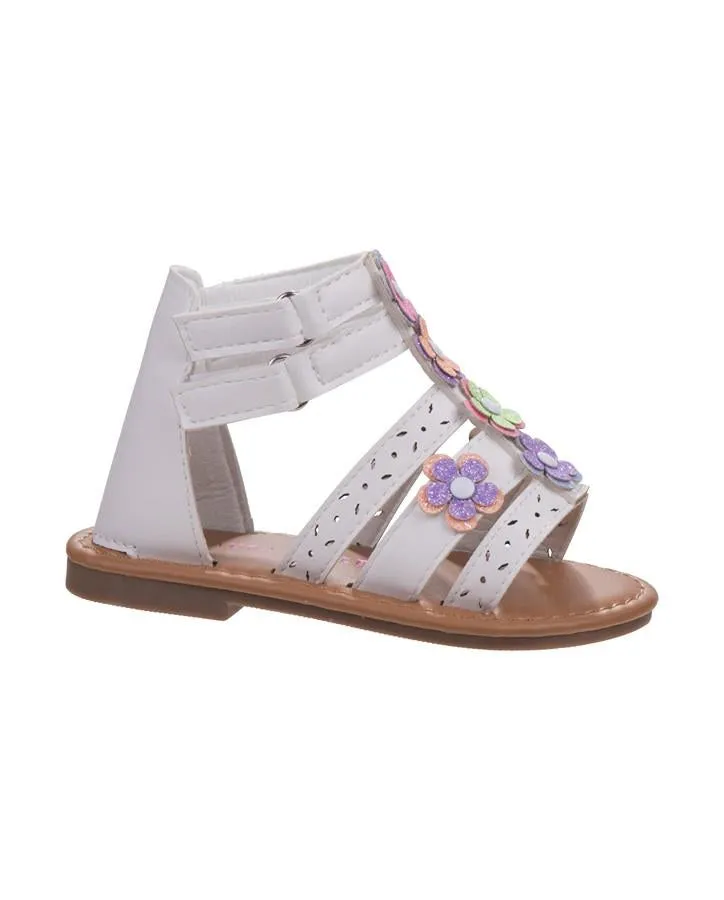 Girls White Multi Flower Gladiator Sandal