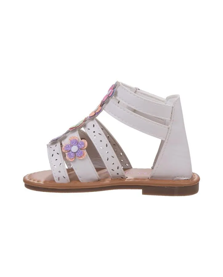 Girls White Multi Flower Gladiator Sandal