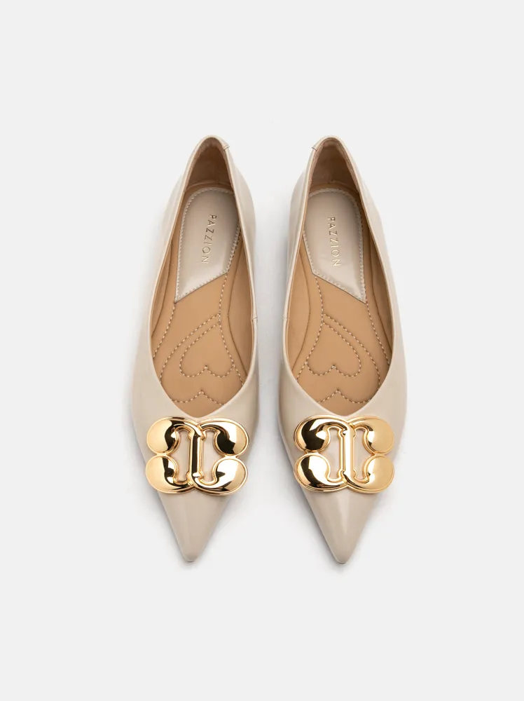 Grady Gold Buckle Point-Toe Flats