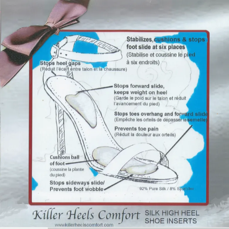 High Heel Shoe Inserts 2"  heels, Silk Georgette, Rebounding Soft Polyurethane, Ergonomic Toe Grips, Hand Finished