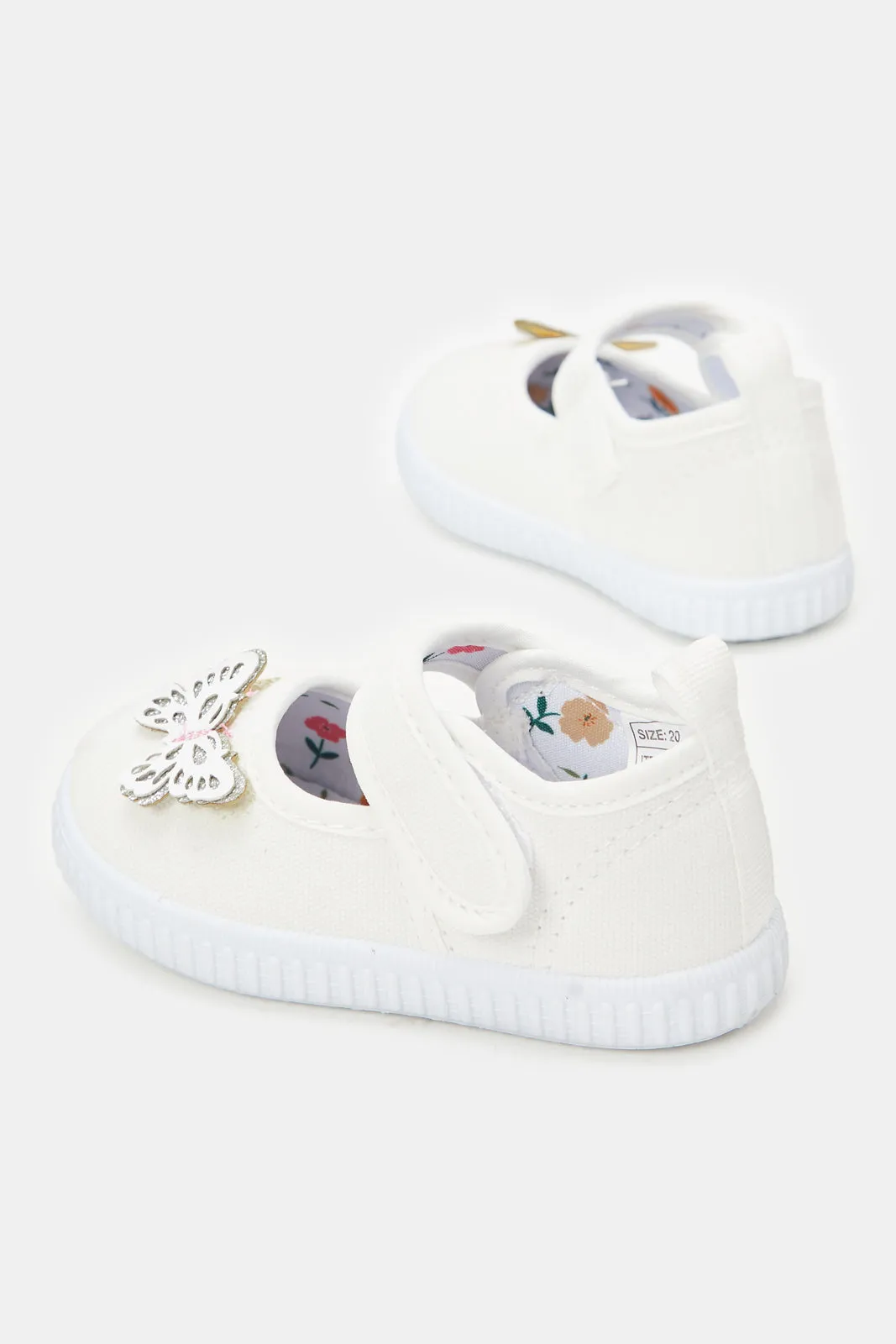 Infant Girls White Butterfly Pump