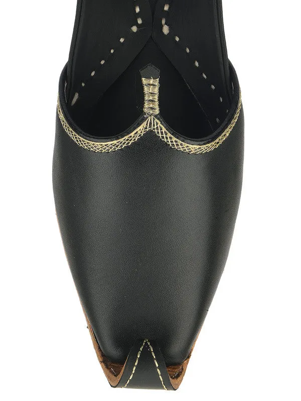 Men's Indian Ethnic Handrafted Embroidered Black Premium Leather Footwear - Desi Colour