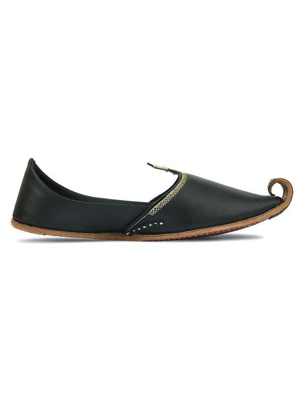 Men's Indian Ethnic Handrafted Embroidered Black Premium Leather Footwear - Desi Colour