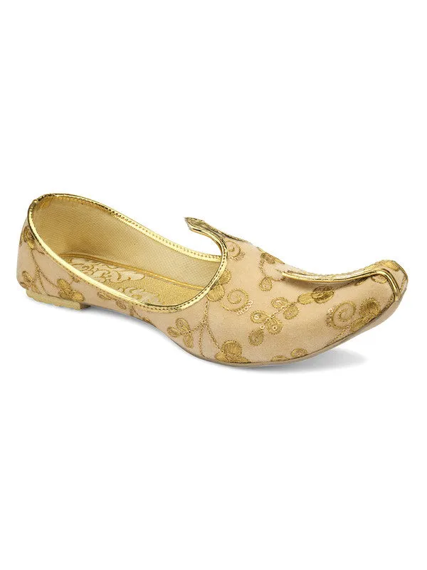 Men's Indian Ethnic Party Wear Golden Embroidered Footwear - Desi Colour