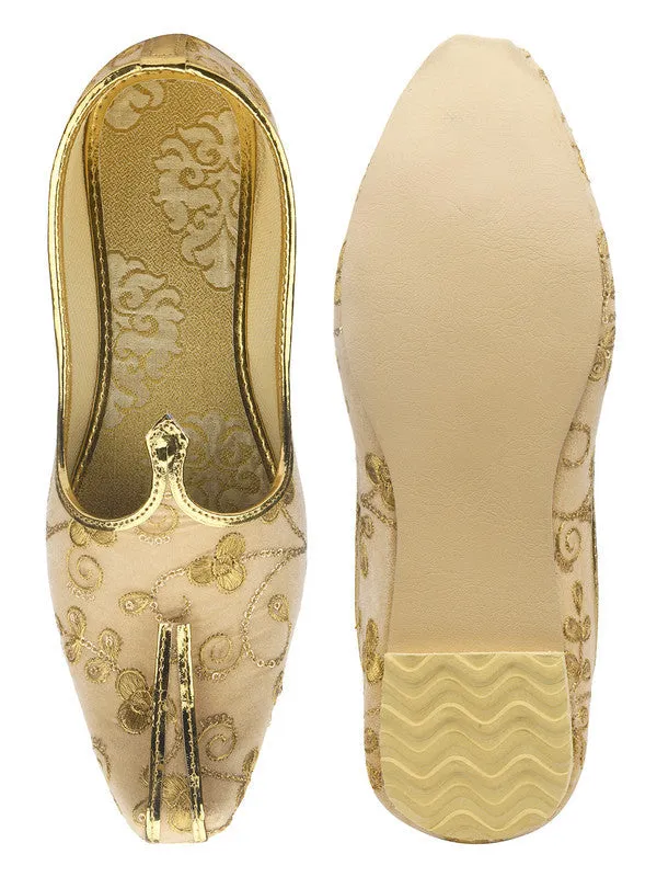 Men's Indian Ethnic Party Wear Golden Embroidered Footwear - Desi Colour