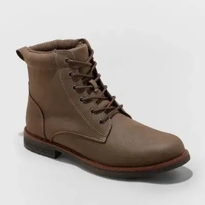 New - Goodfellow & Co Mens Faux Suede Lace-Up Mid Calf Combat Boots Block Heel