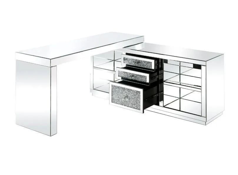 Noralie - Desk - Clear Glass, Mirrored & Faux Diamonds