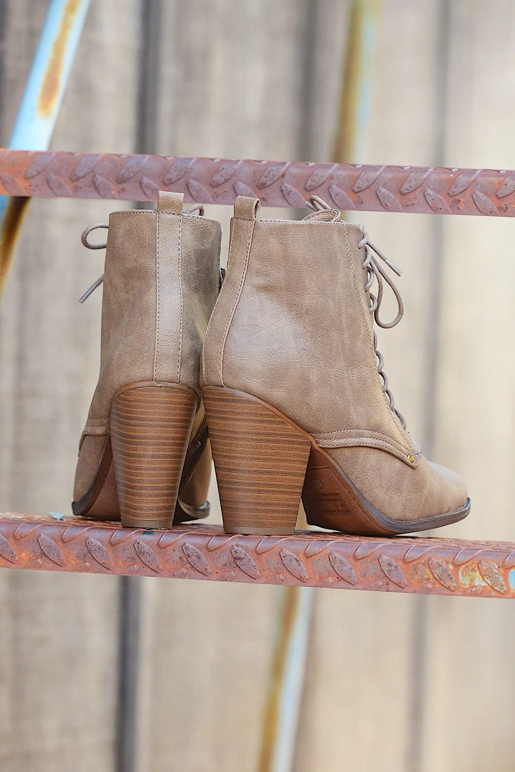 On A Whim Lace Up Booties - Beige