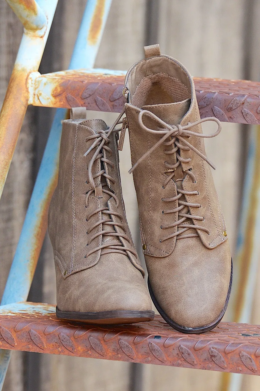 On A Whim Lace Up Booties - Beige