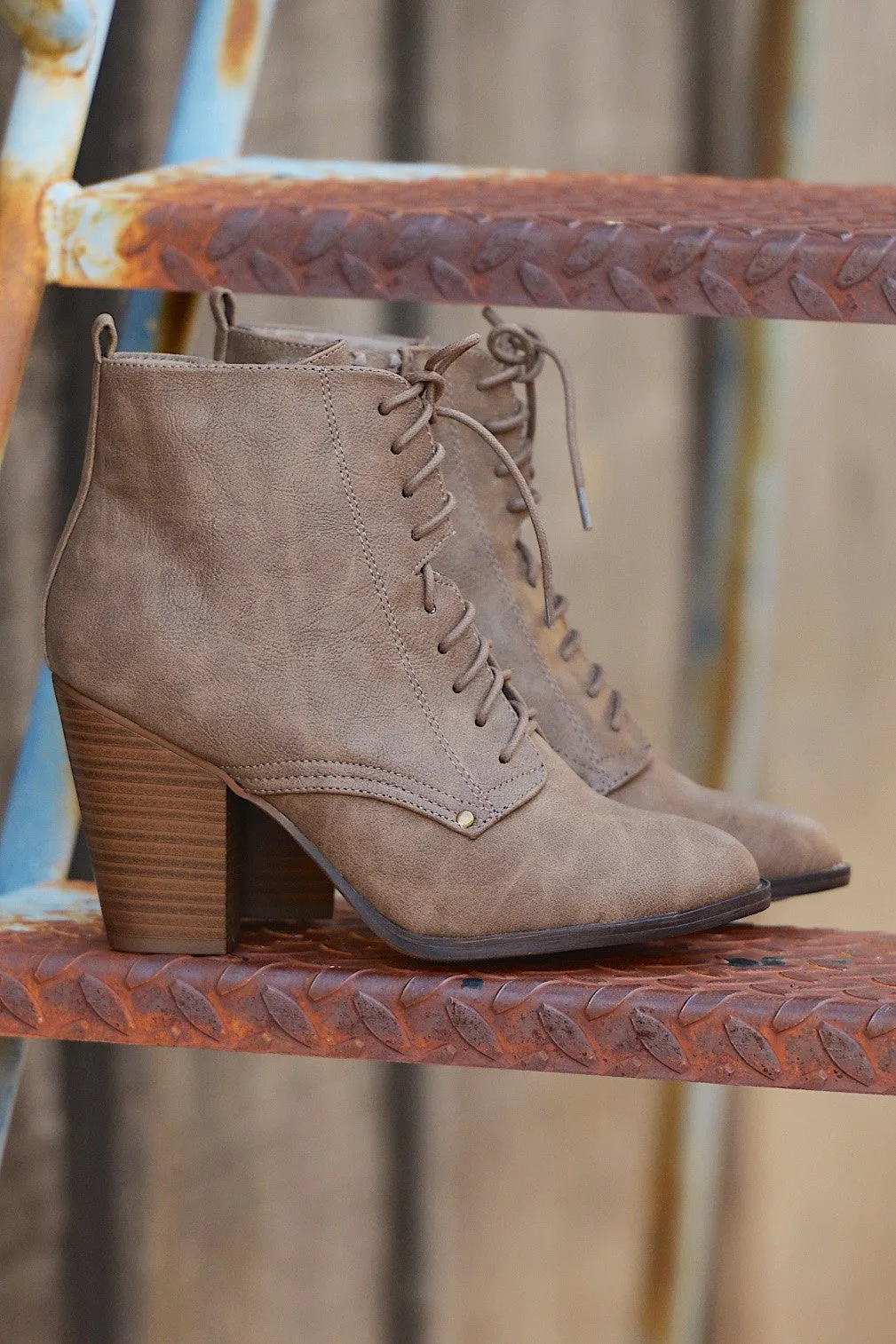 On A Whim Lace Up Booties - Beige