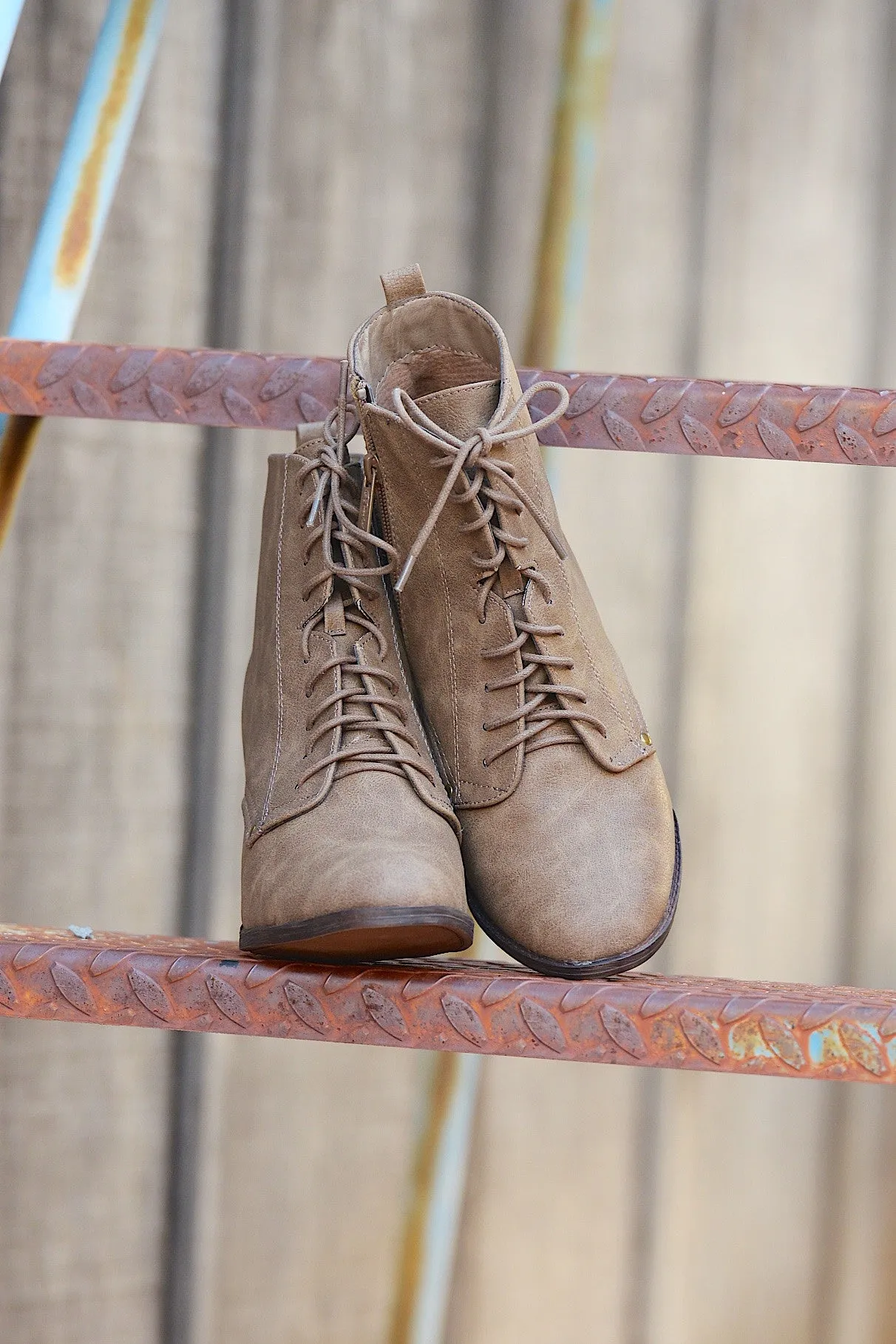 On A Whim Lace Up Booties - Beige