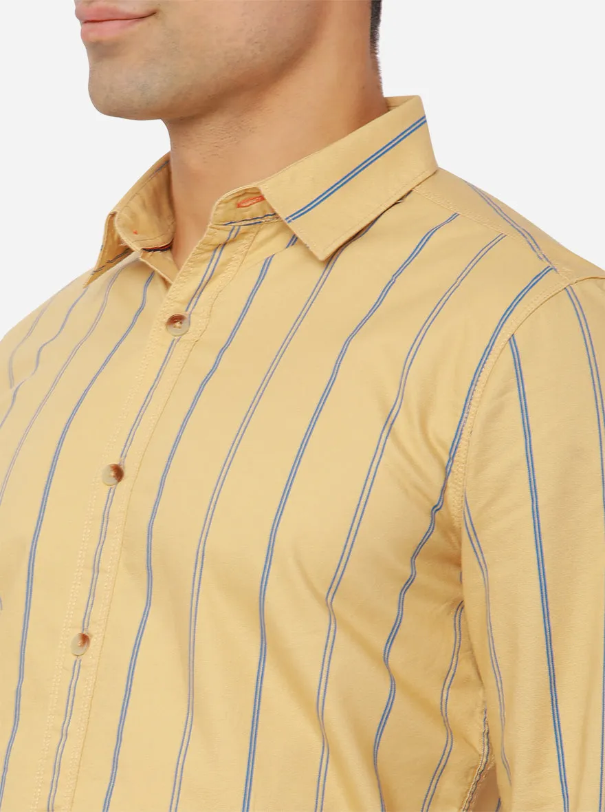 Pan Beige Striped Slim Fit Semi Casual Shirt | JadeBlue