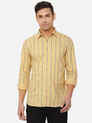 Pan Beige Striped Slim Fit Semi Casual Shirt | JadeBlue