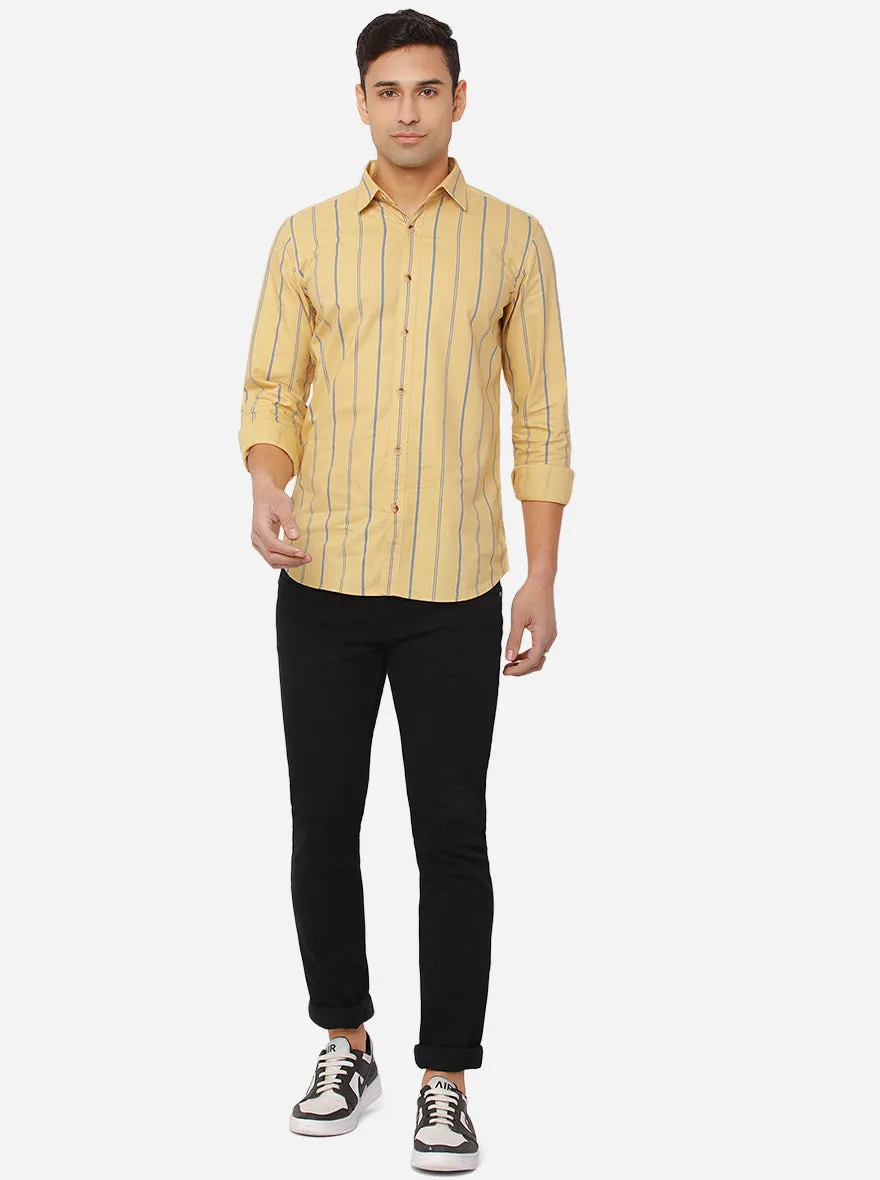 Pan Beige Striped Slim Fit Semi Casual Shirt | JadeBlue