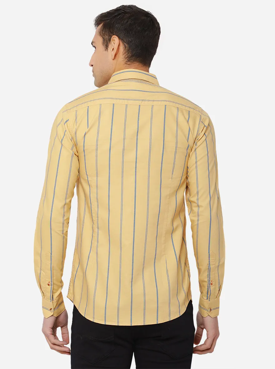 Pan Beige Striped Slim Fit Semi Casual Shirt | JadeBlue