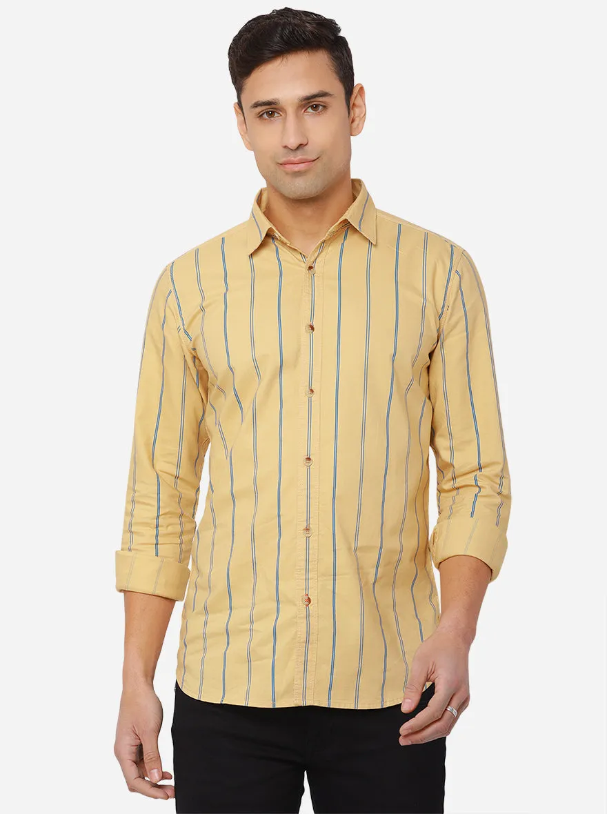 Pan Beige Striped Slim Fit Semi Casual Shirt | JadeBlue