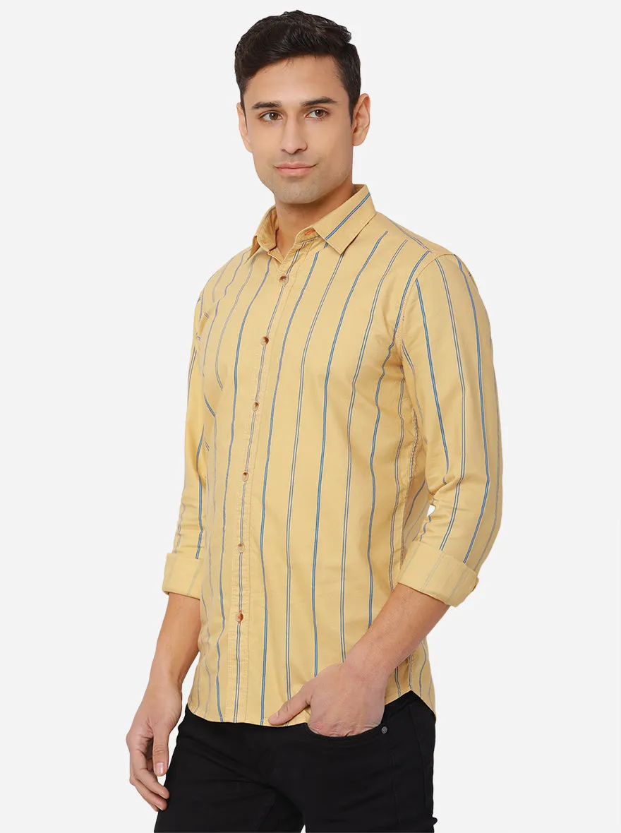 Pan Beige Striped Slim Fit Semi Casual Shirt | JadeBlue