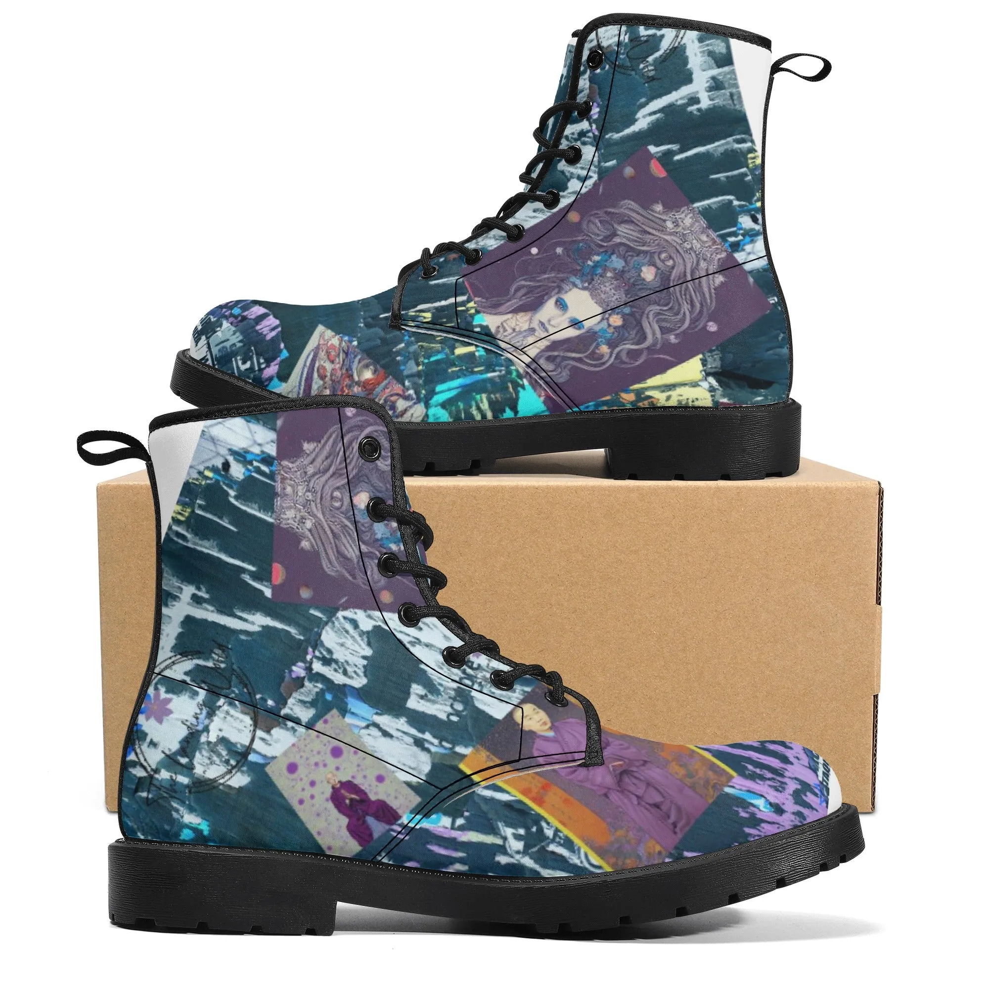 Queen & Monk Graphic Women's Leather Combat Street Boots